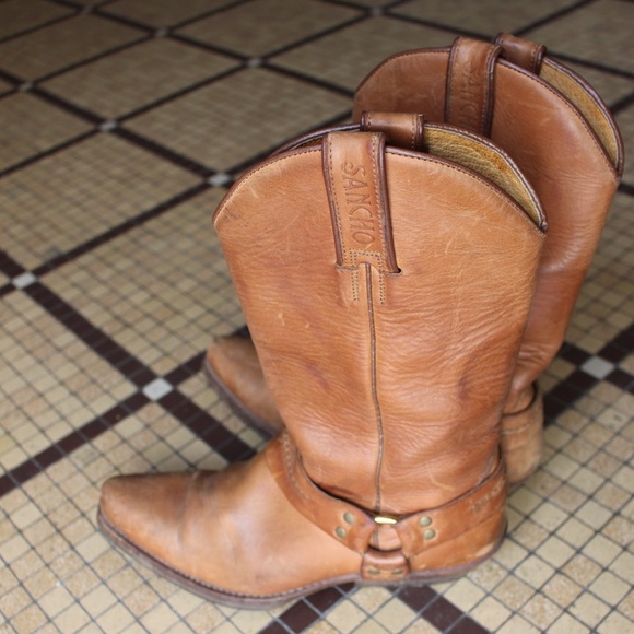 Vintage Sancho tan oiled leather biker boots 8 - Picture 9 of 11